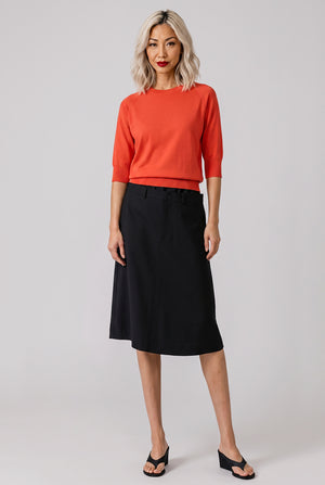 NOIR KEI NINOMIYA RTW Elastic Waist X Tailored Panel Overlay Midi Skirt | Black