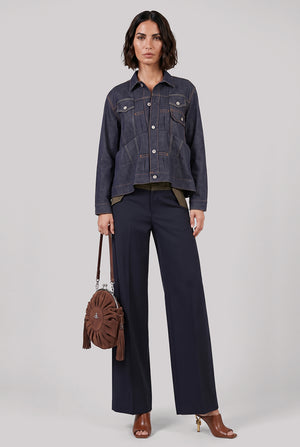 Pocket Detail Peplum Denim Jacket | Indigo Blue