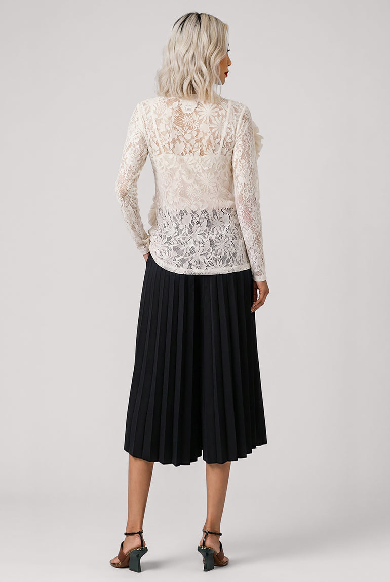 COMME DES GARCONS RTW Lace Print Ruffle Front Asymmetric Top | Ivory