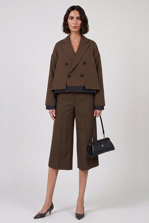 SACAI RTW Suiting X Denim Oversize Double Breast Jacket | Brown/Indigo