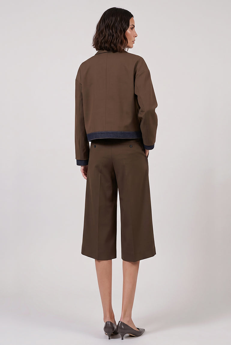 SACAI RTW Suiting X Denim Oversize Double Breast Jacket | Brown/Indigo
