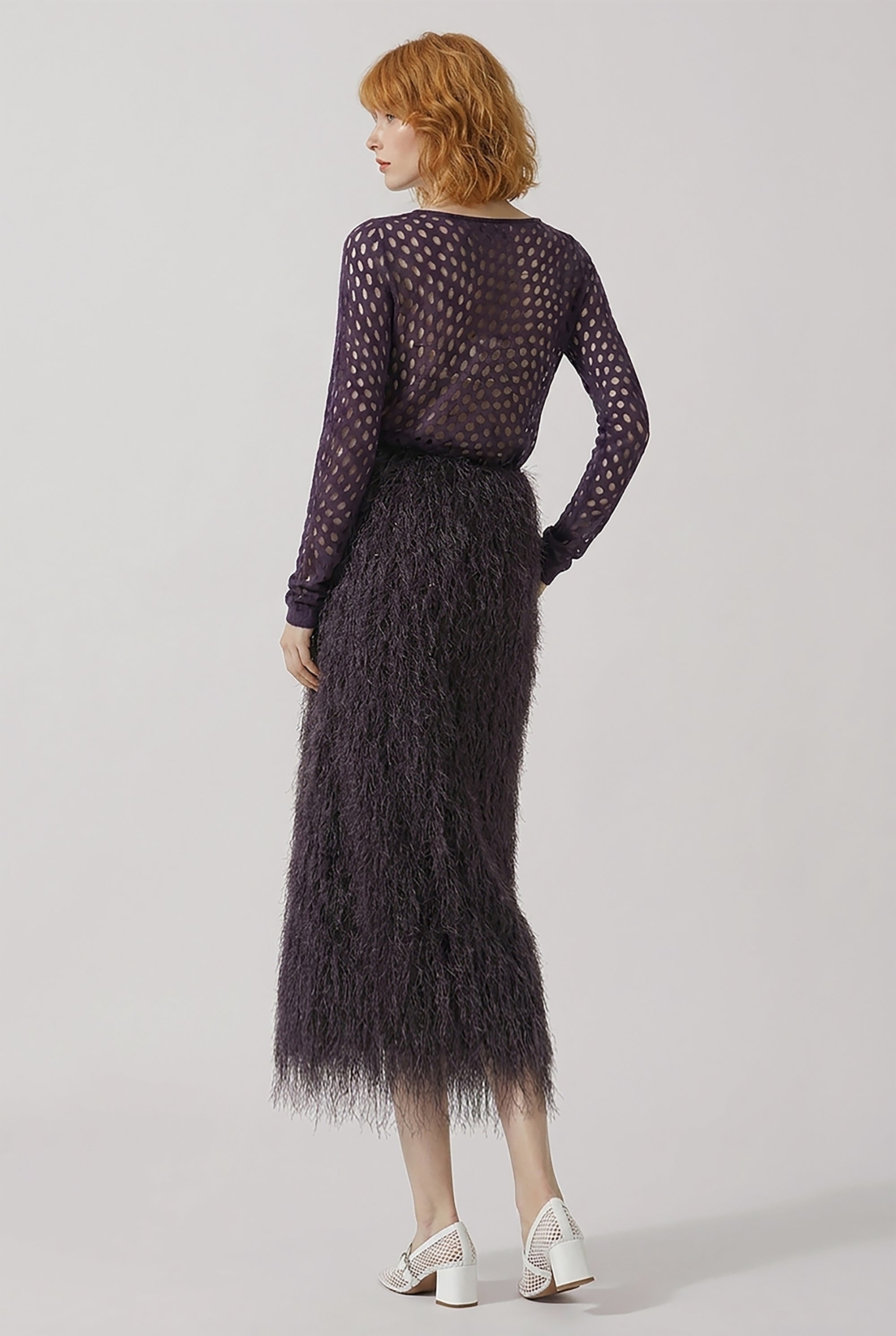 DRIES VAN NOTEN RTW Sokna Fringed Skirt | Dark Purple