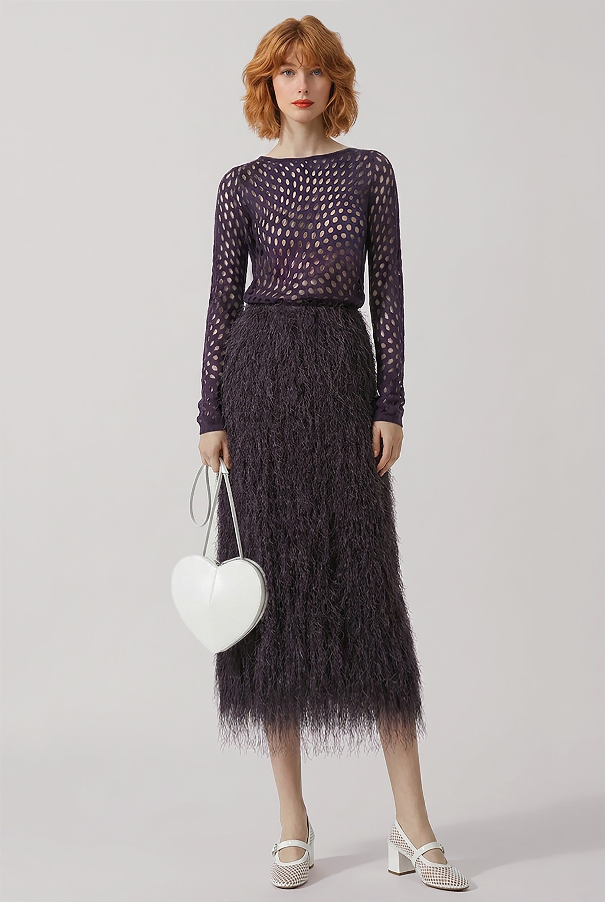 DRIES VAN NOTEN RTW Sokna Fringed Skirt | Dark Purple