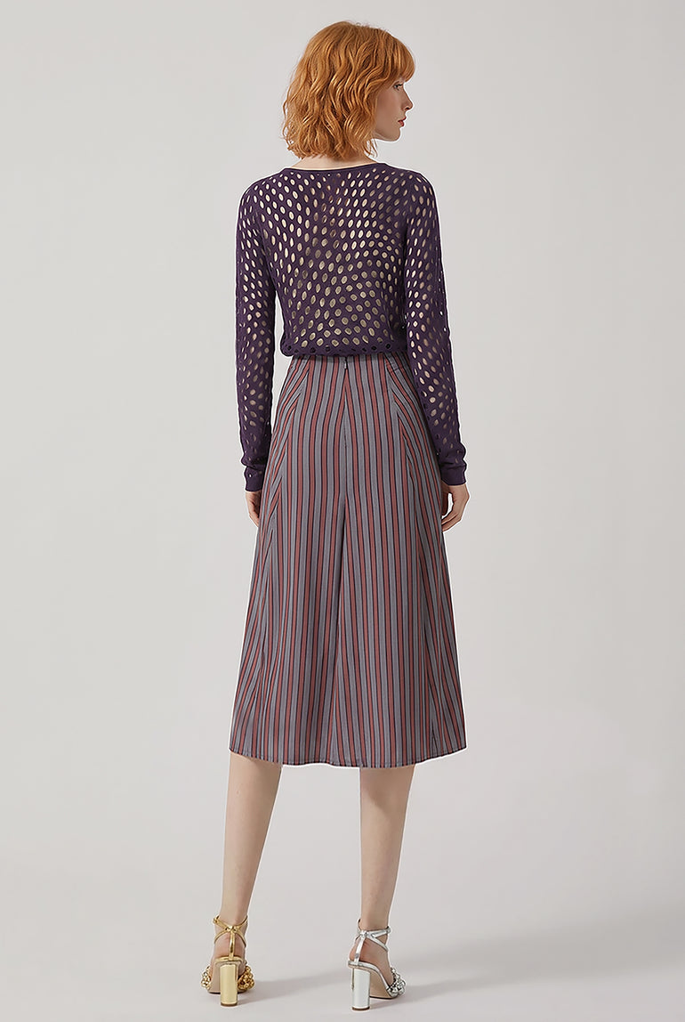 DRIES VAN NOTEN RTW Susya Stripe Midi Skirt | Burgundy/Grey