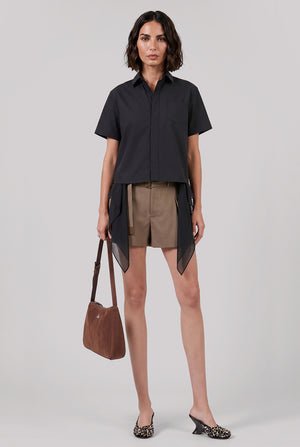 S/S Shirt With Drape Panel Detail | Black