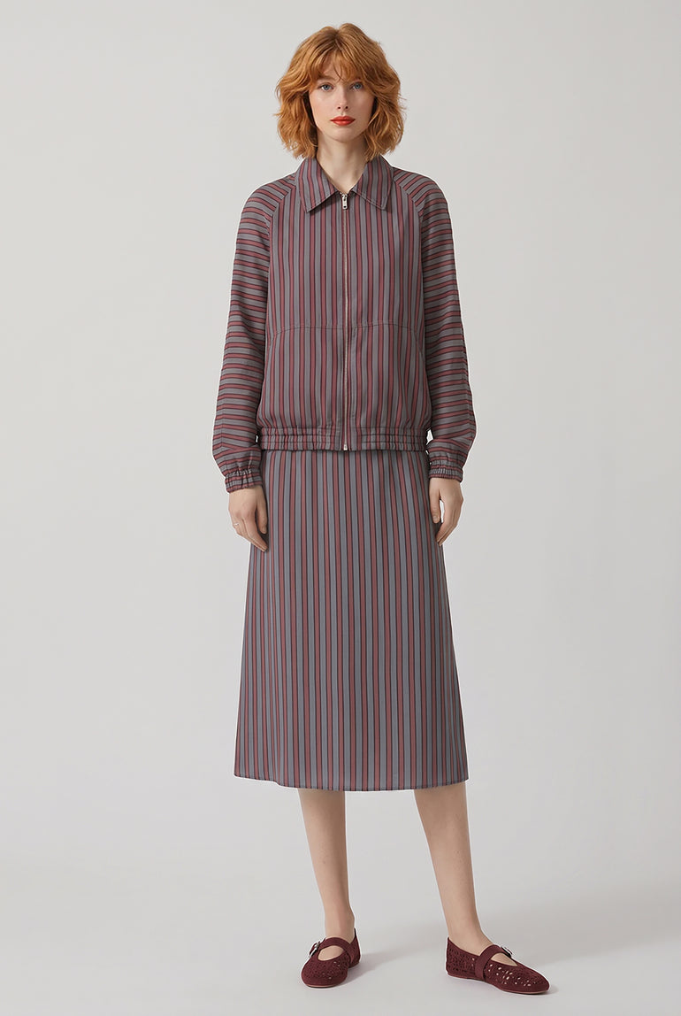 DRIES VAN NOTEN RTW Vinnia Stripe Jacket | Burgundy/Grey