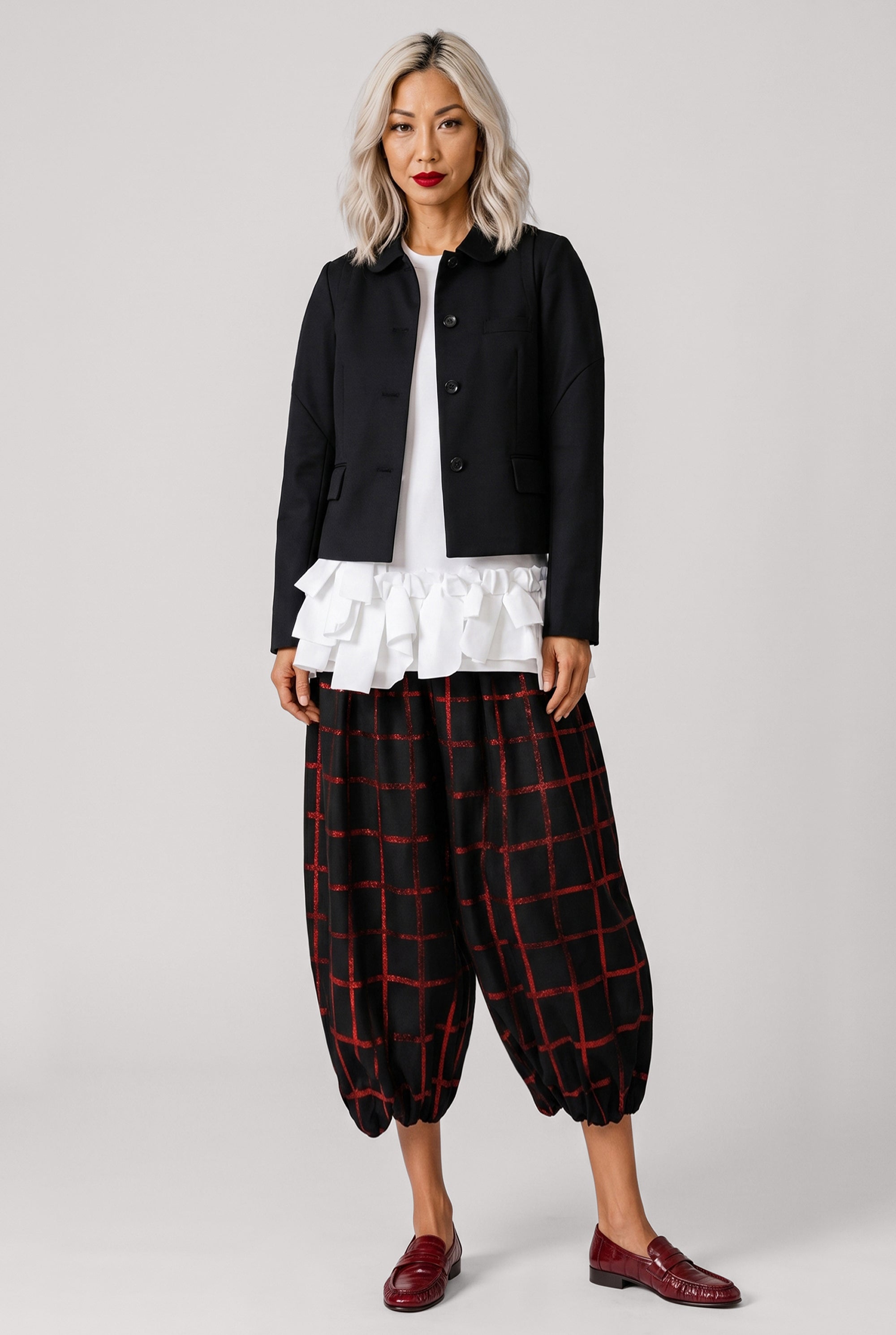 COMME DES GARCONS RTW Check Drop Crotch Pant | Black/Red