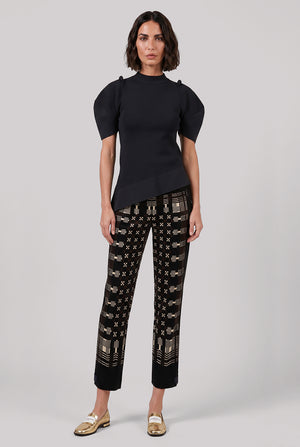 GEOMETRIC PRINT PANTS | BLACK
