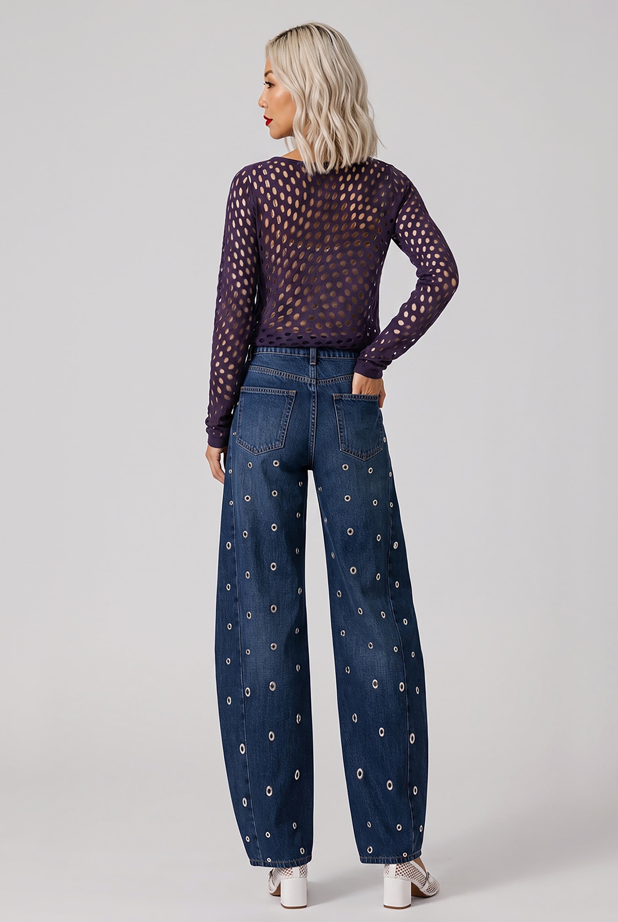DRIES VAN NOTEN RTW Holletina Polka Dot Top | Dark Purple