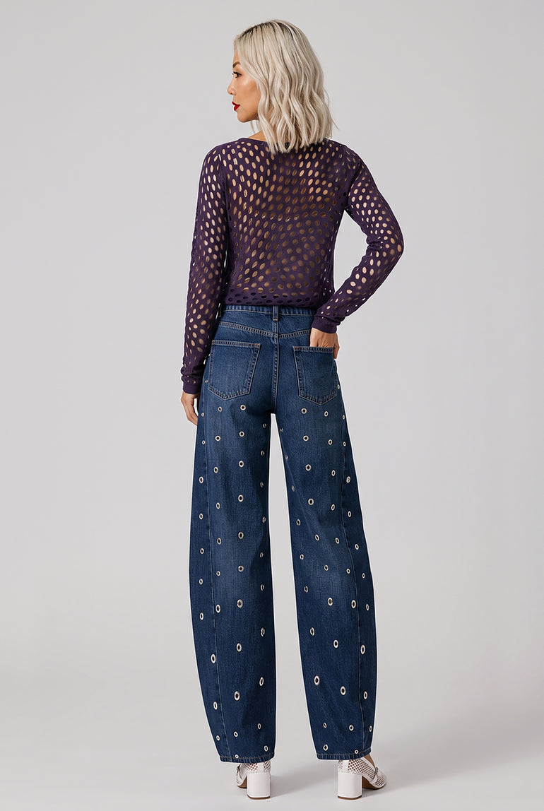 DRIES VAN NOTEN RTW Holletina Polka Dot Top | Dark Purple