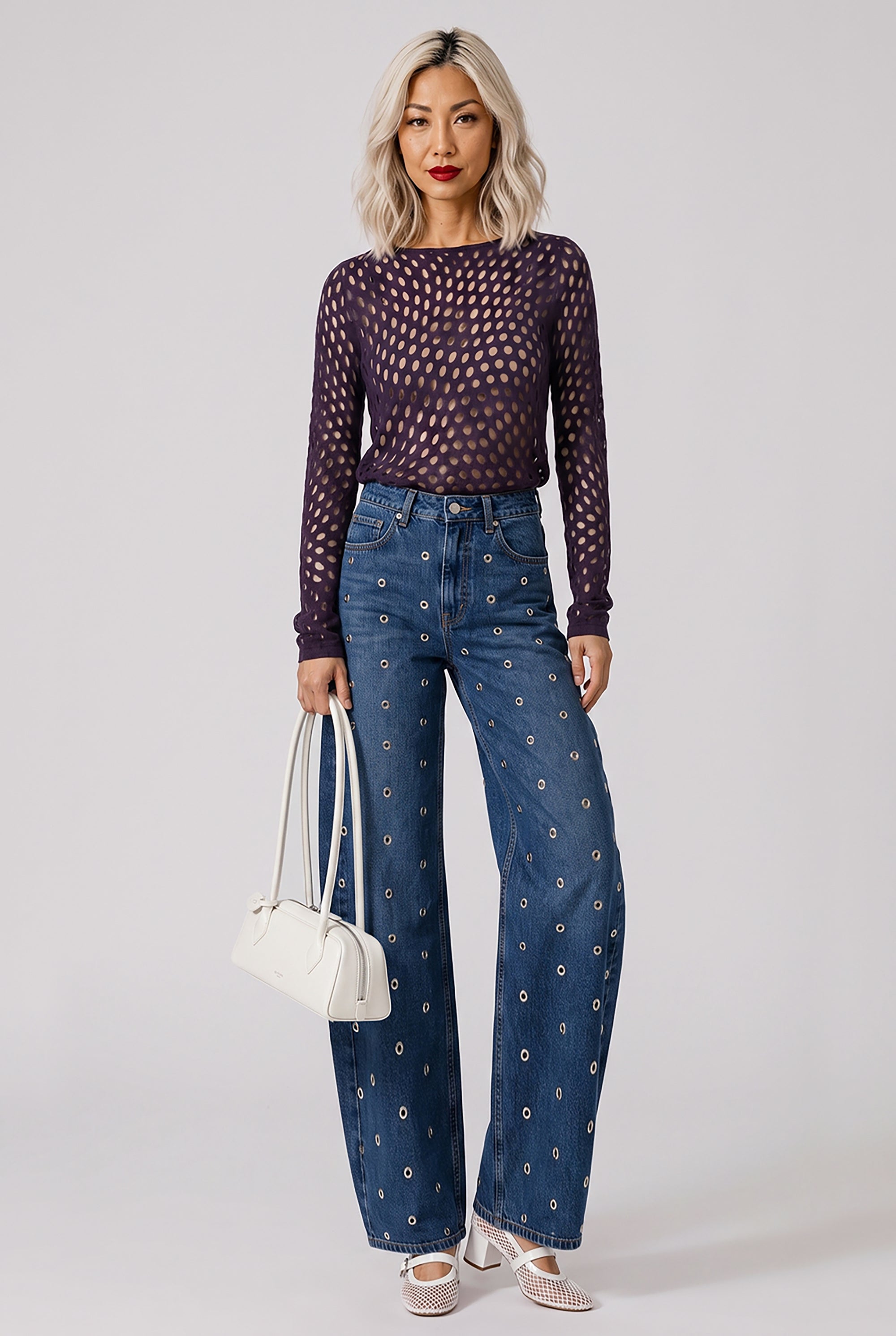 DRIES VAN NOTEN RTW Holletina Polka Dot Top | Dark Purple