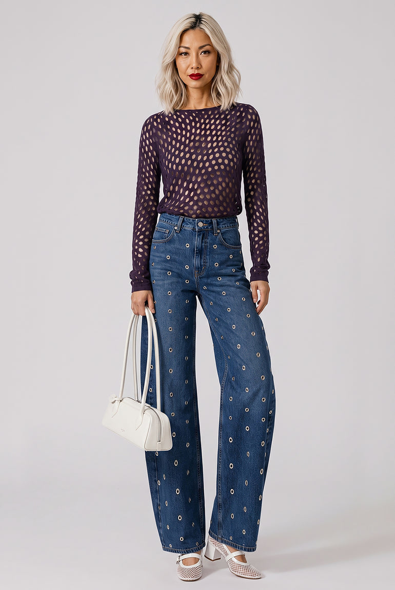 DRIES VAN NOTEN RTW Holletina Polka Dot Top | Dark Purple