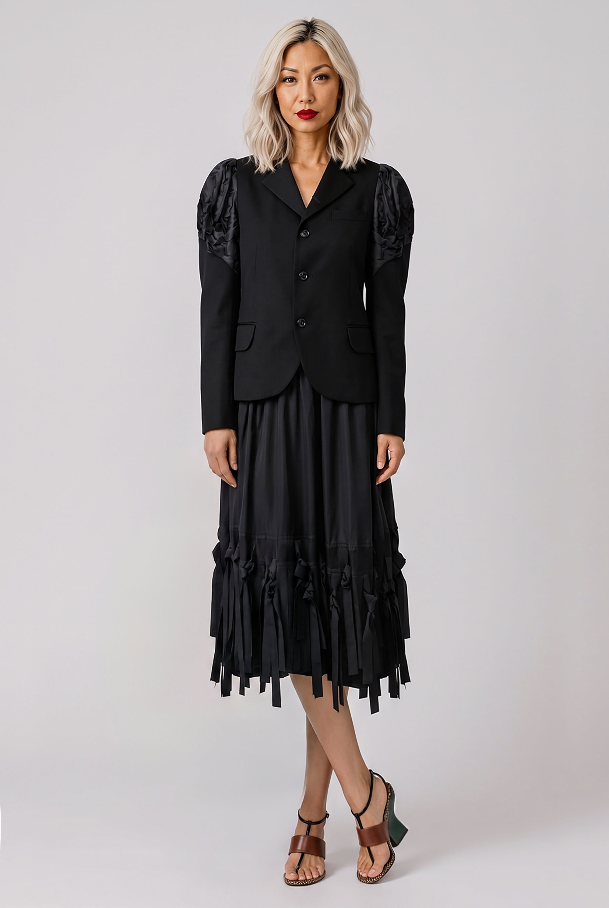 COMME DES GARCONS BLACK RTW Fringe Detail Taffeta Skirt | Black