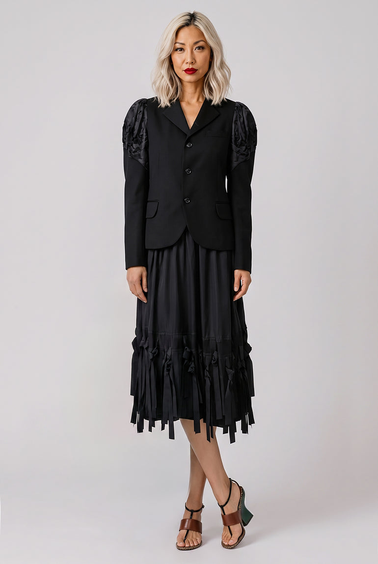 COMME DES GARCONS BLACK RTW Fringe Detail Taffeta Skirt | Black