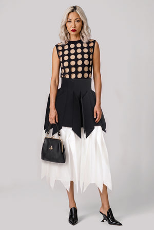 Panel Applique Midi Skirt | Black/White