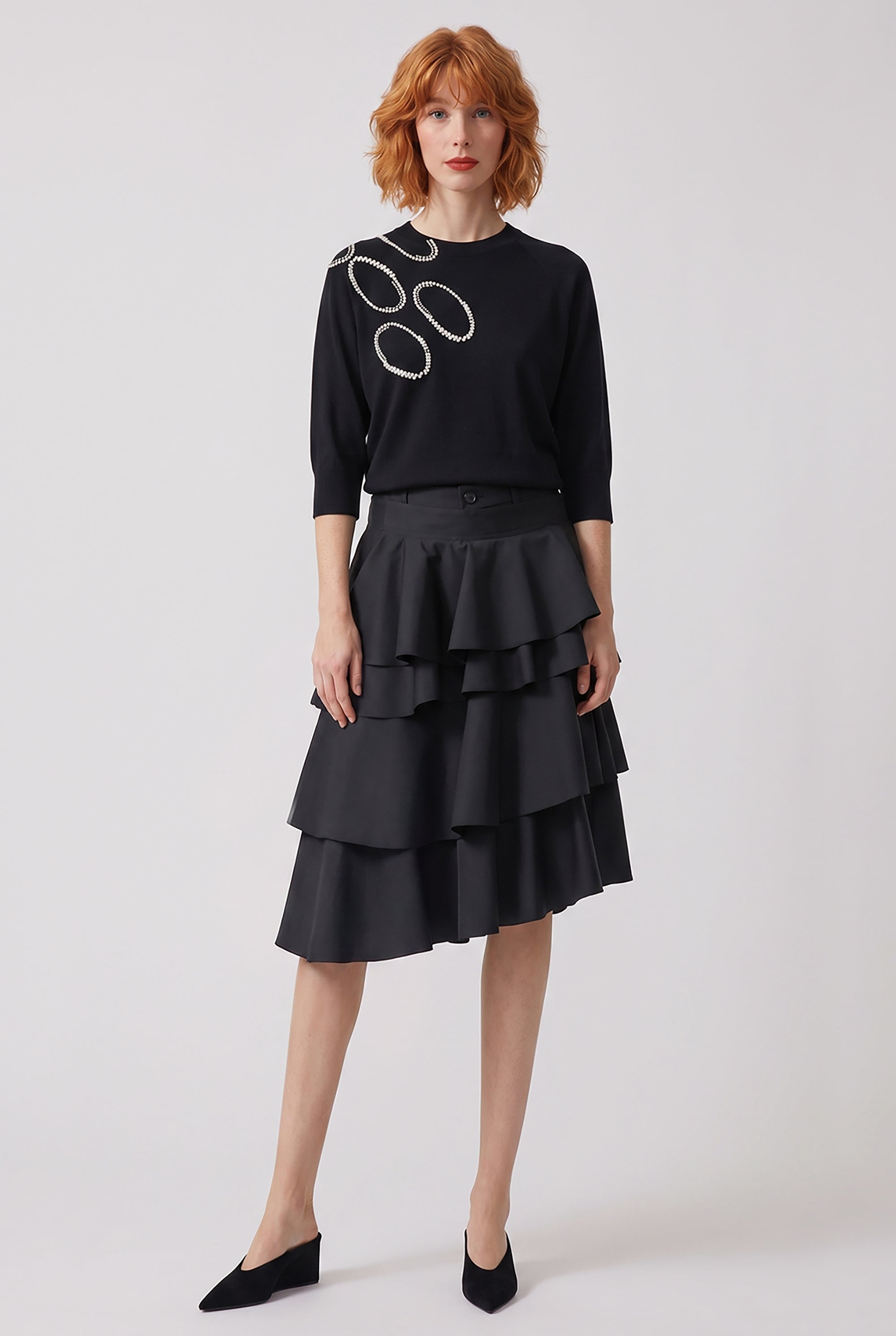 COMME DES GARCONS RTW Ruffle Front Long Short | Black
