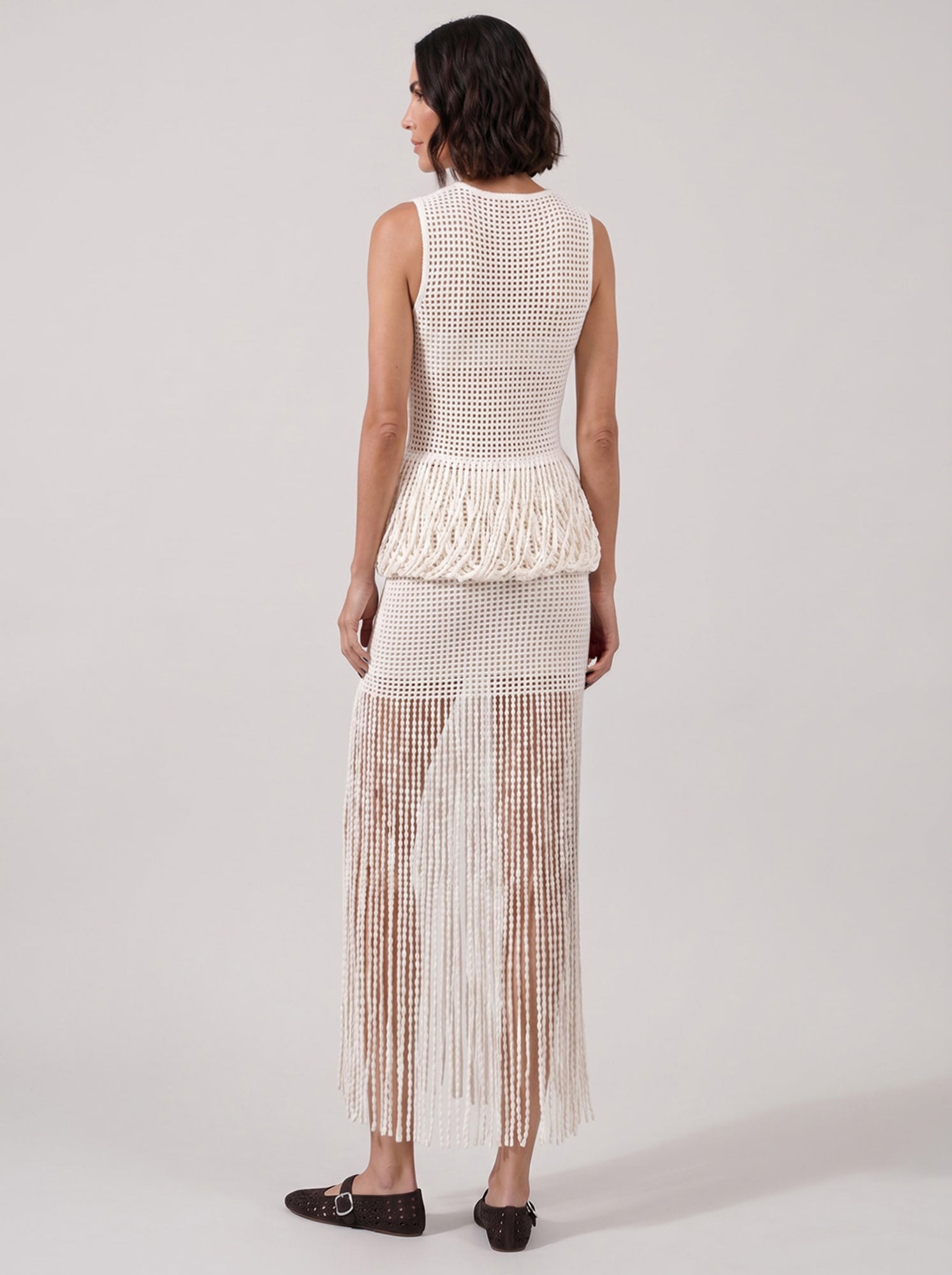 ALAIA RTW Bead Knit Peplum Top | Natural White