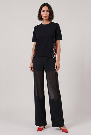 Sheer Panel Tailored Suiting Pants | Black