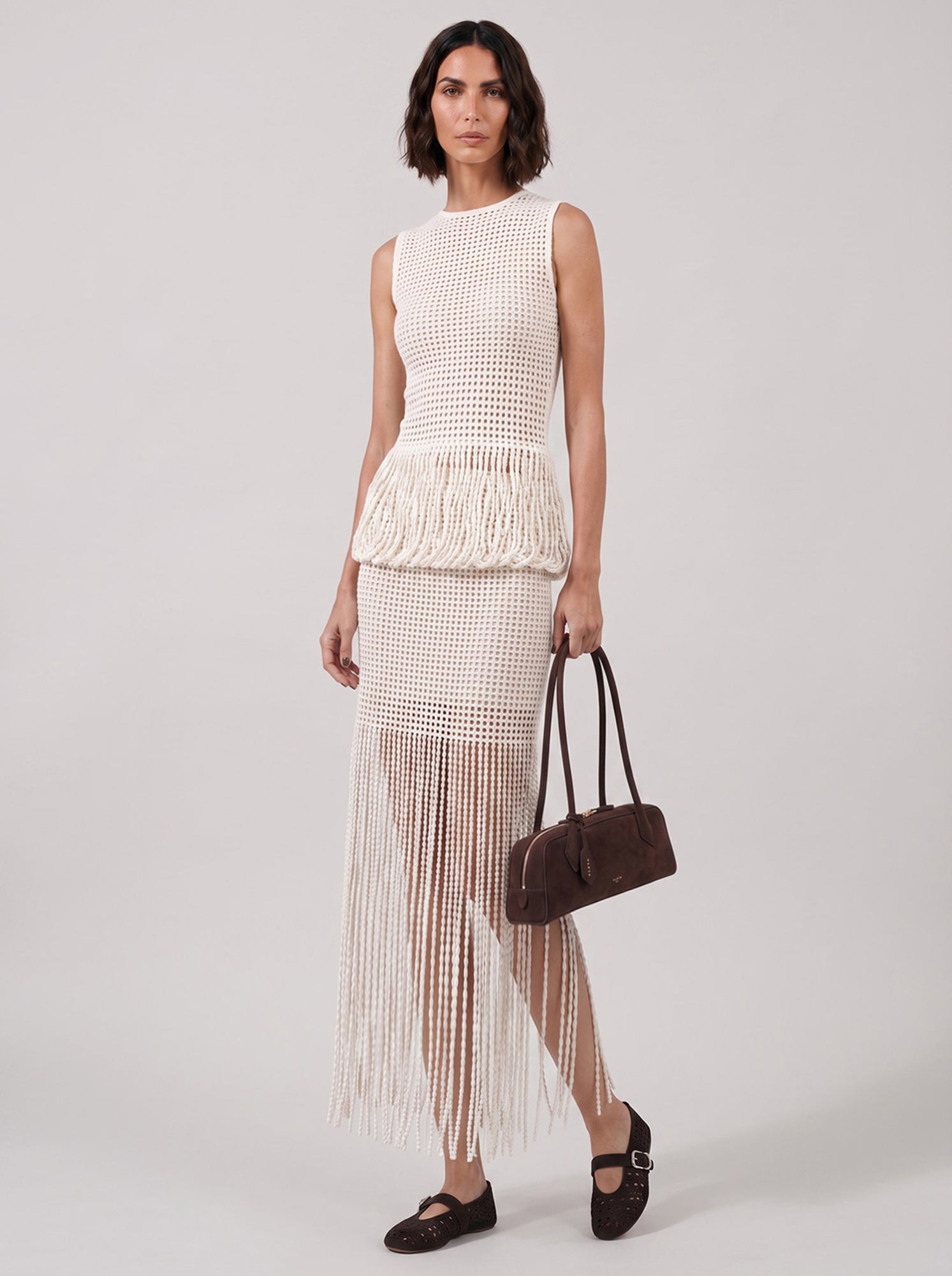 ALAIA RTW Bead Knit Peplum Top | Natural White