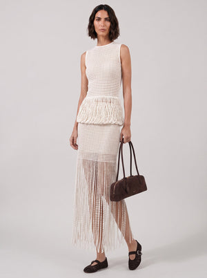 ALAIA RTW Bead Knit Peplum Top | Natural White