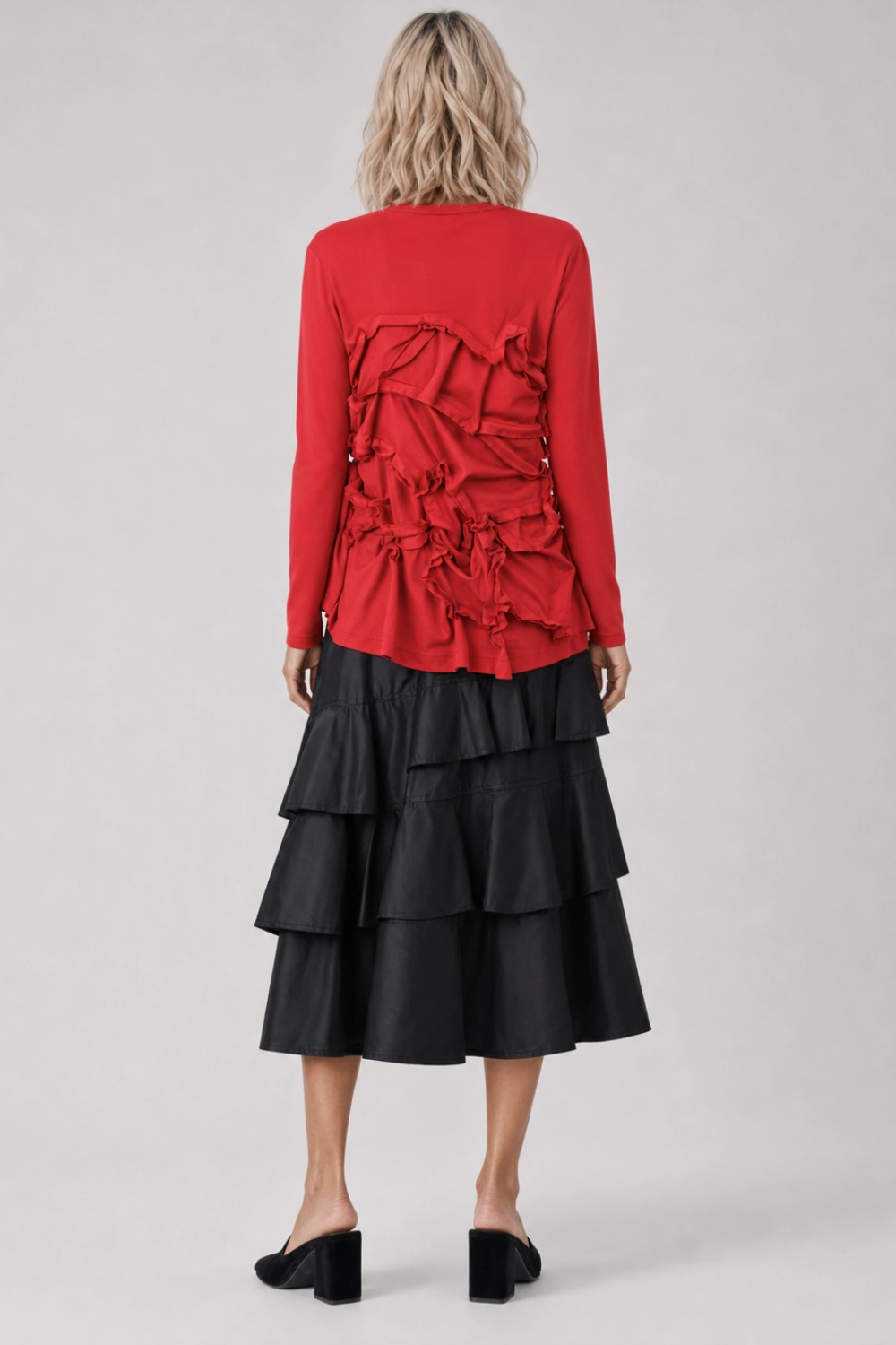 COMME DES GARCONS RTW Deconstruct Ruffle Asymmetric Top | Red