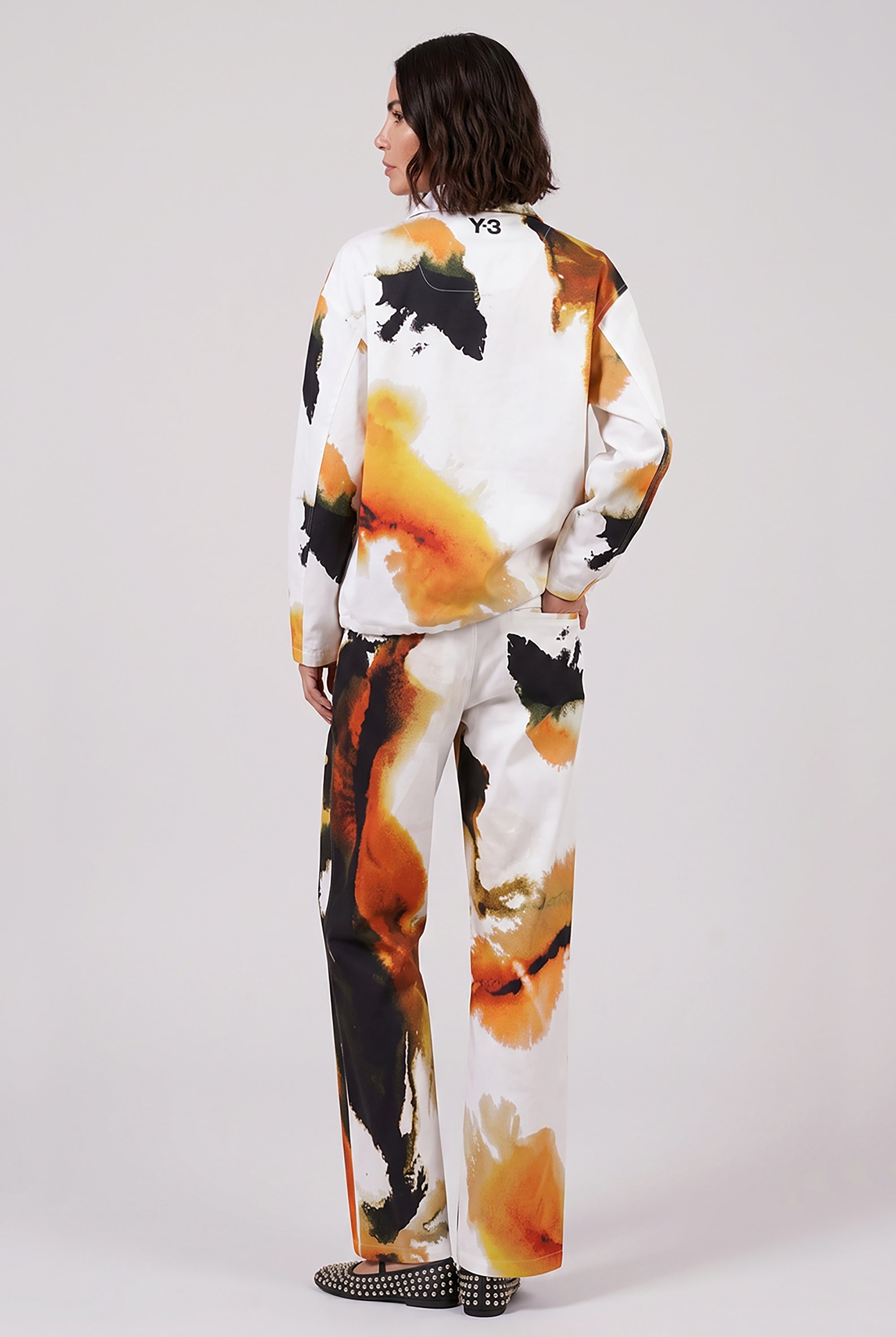Y-3 RTW High Neck Earthy Print Pocket Detail Coach Jacket | White/Multi