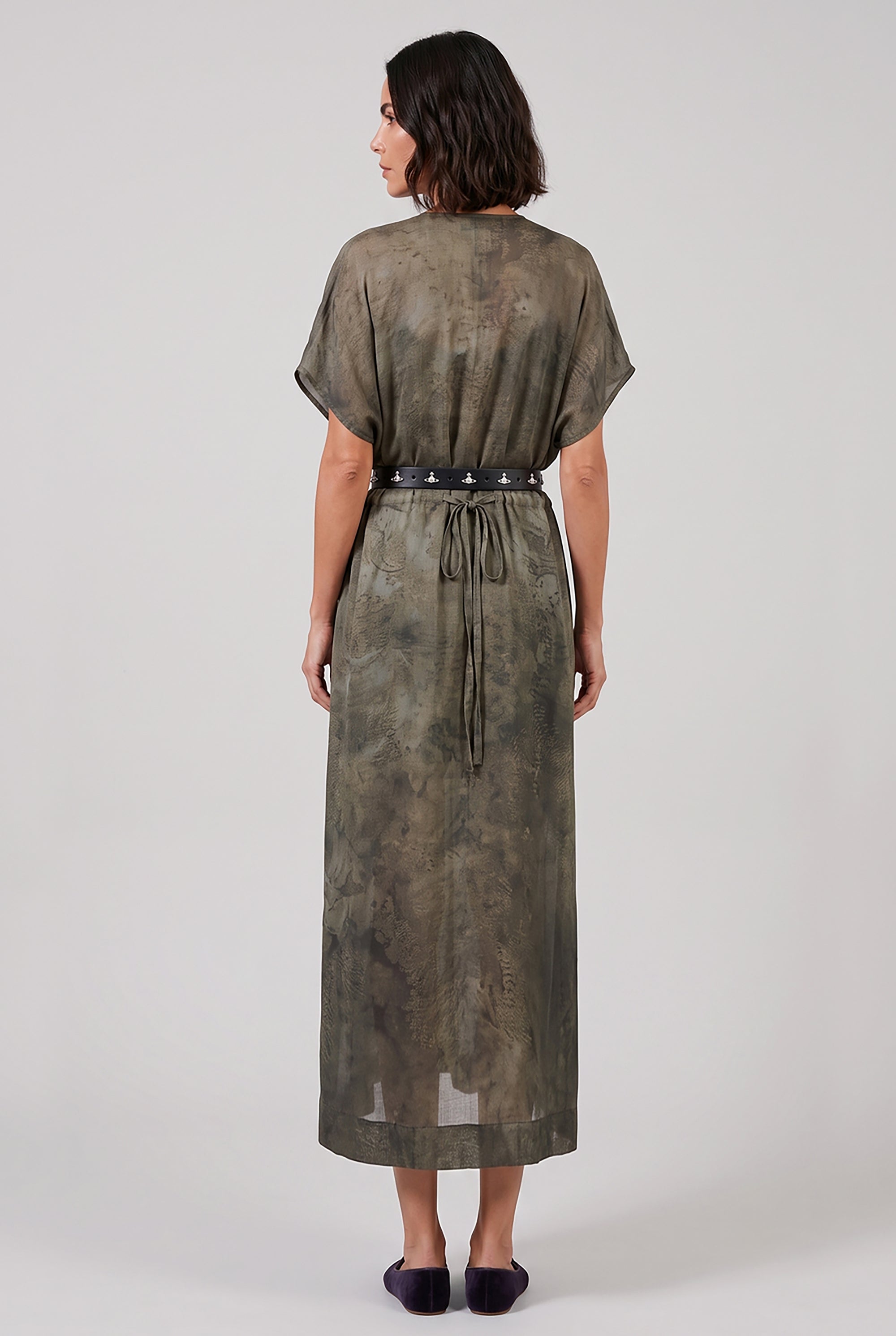 UMA WANG RTW Acre Relaxed Tie Waist Midi Dress | Dark Green