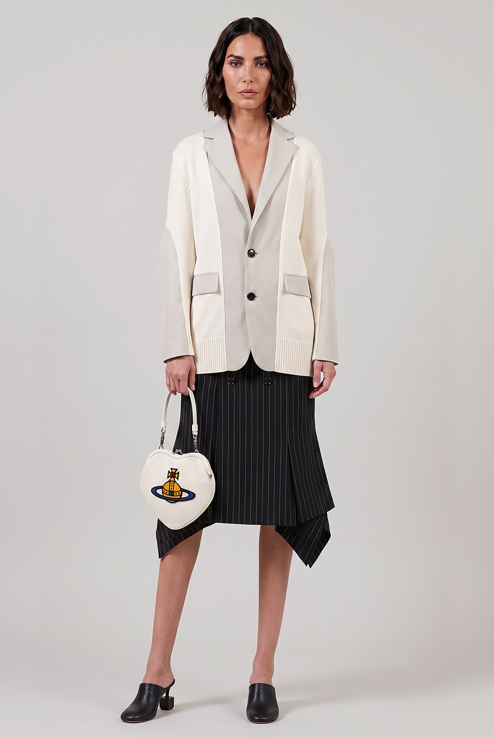 SACAI RTW Cardigan x Suiting Jacket with Balloon Sleeves | Ecru/Off White