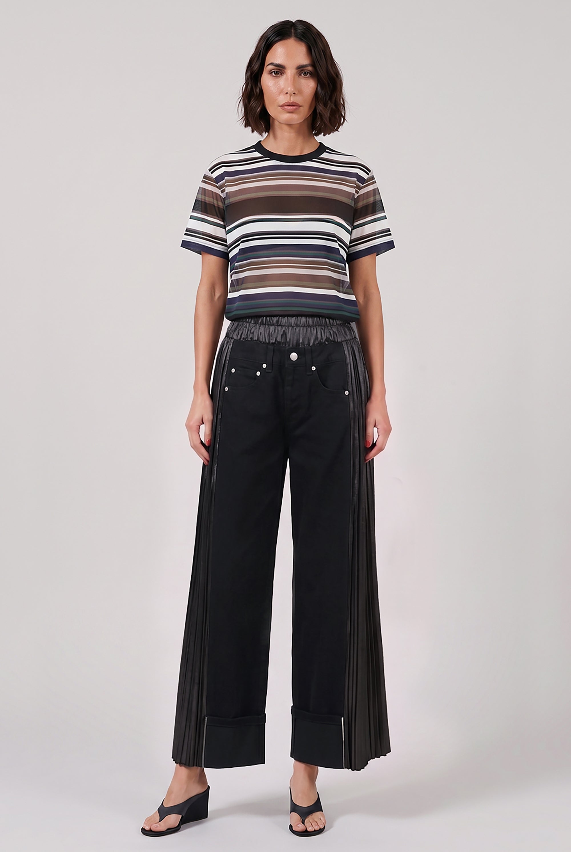 SACAI RTW Stripe X Sheer T-Shirt | Black/White/Blue