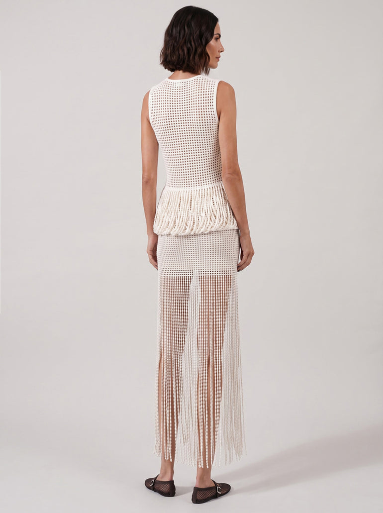 ALAIA RTW Bead Knit Column Skirt | Natural White