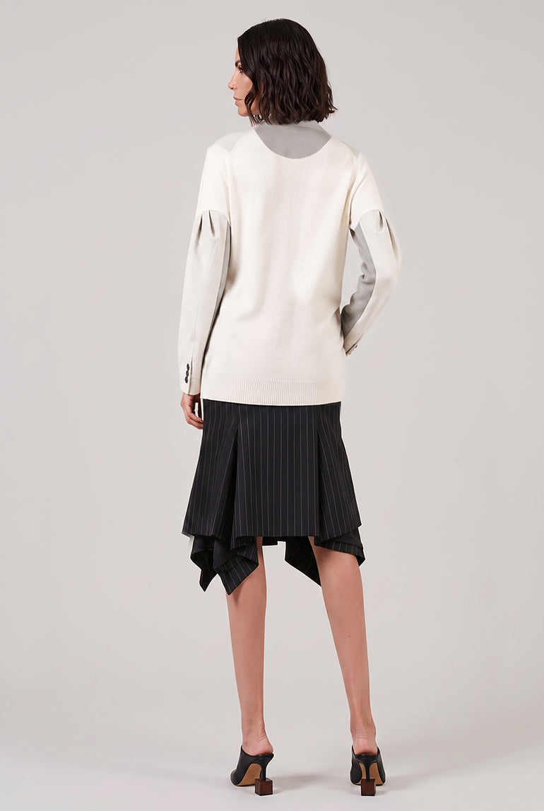 SACAI RTW Cardigan x Suiting Jacket with Balloon Sleeves | Ecru/Off White