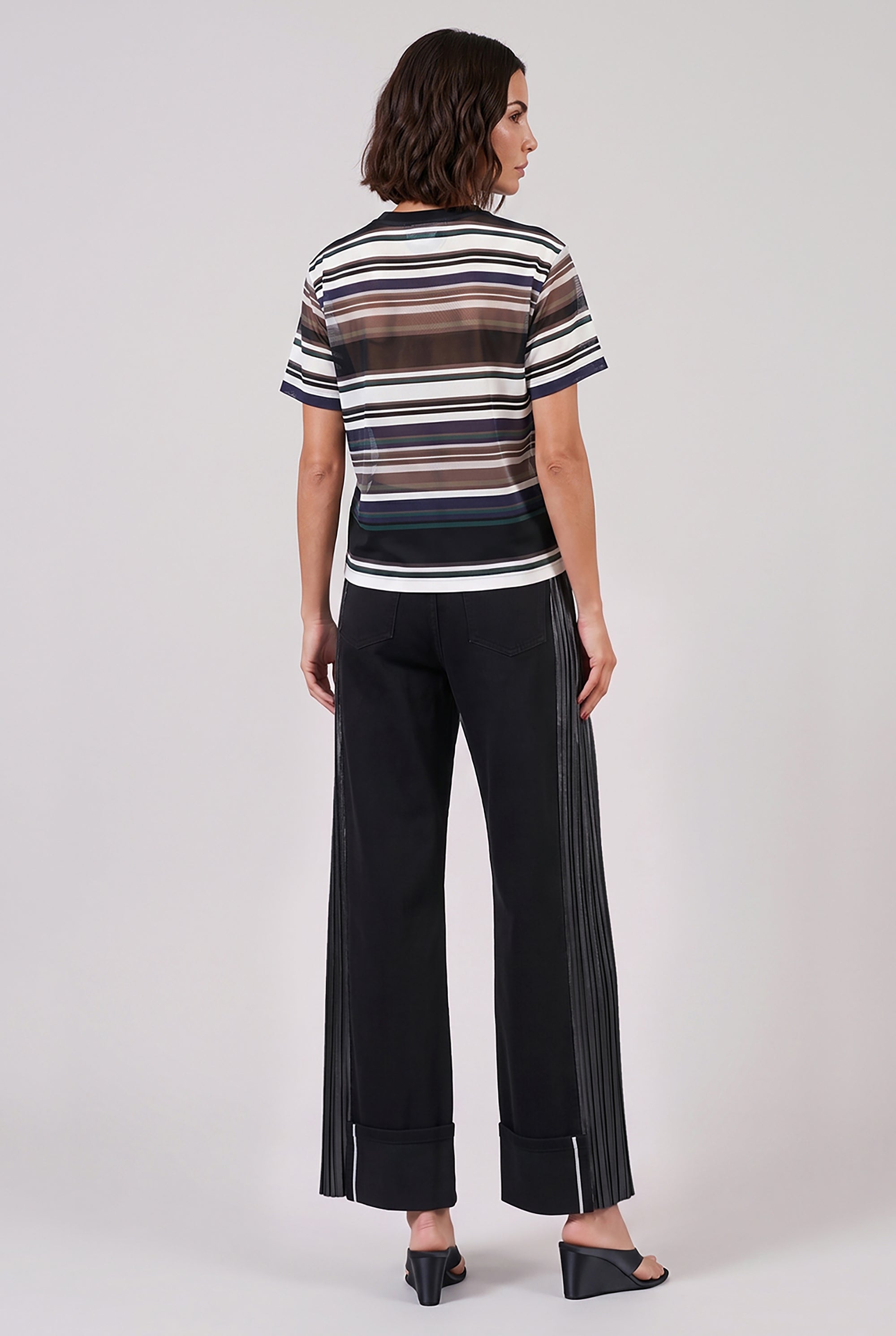 SACAI RTW Stripe X Sheer T-Shirt | Black/White/Blue