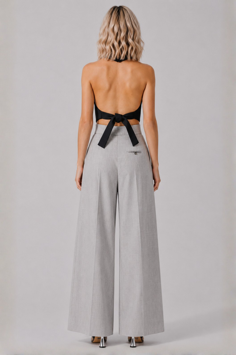 AWAKE MODE RYW Slit Knee Asymmetric Pant | Light Grey Melange