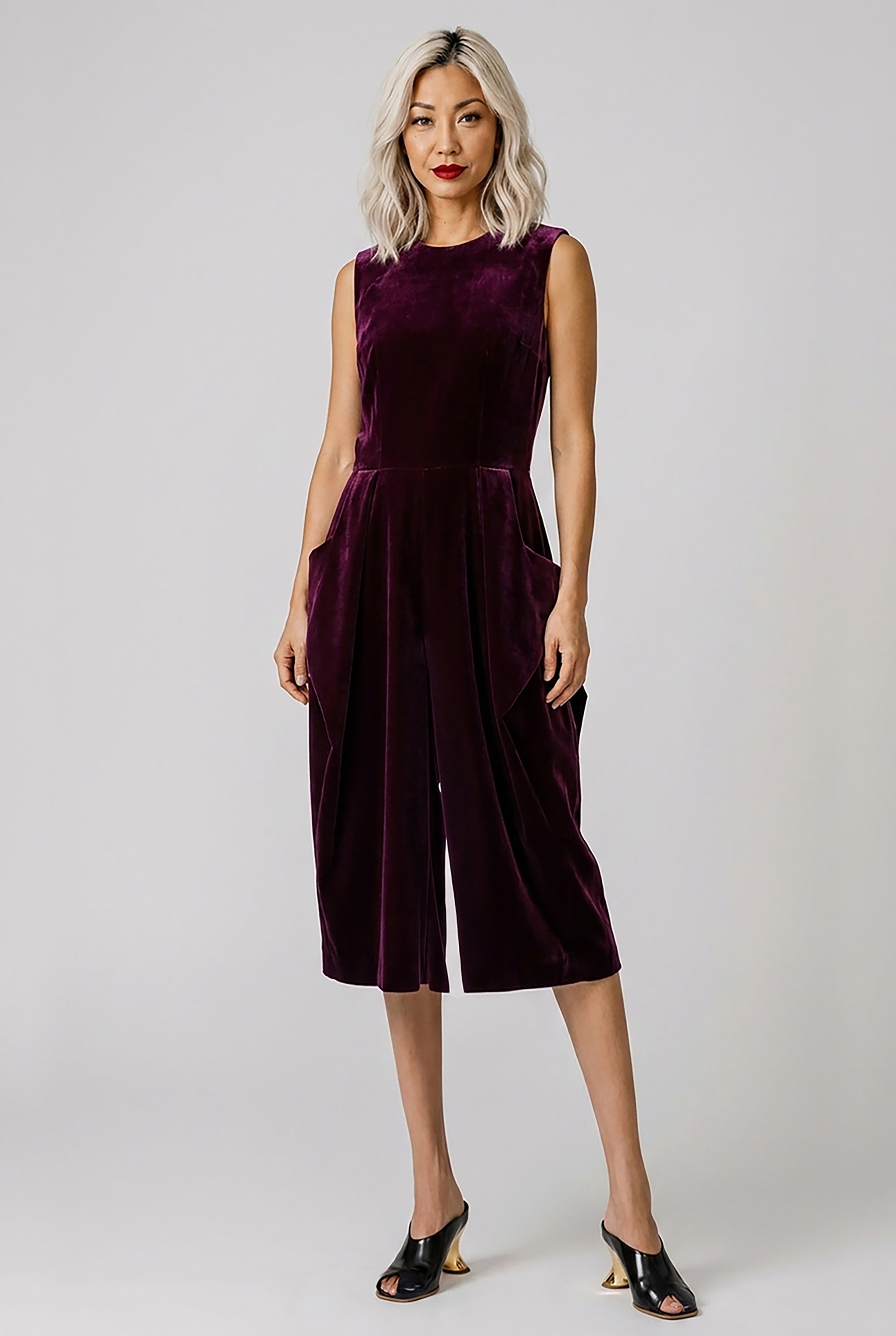 COMME DES GARCONS RTW Velvet Pinafore Jumpsuit With Balloon Leg | Purple
