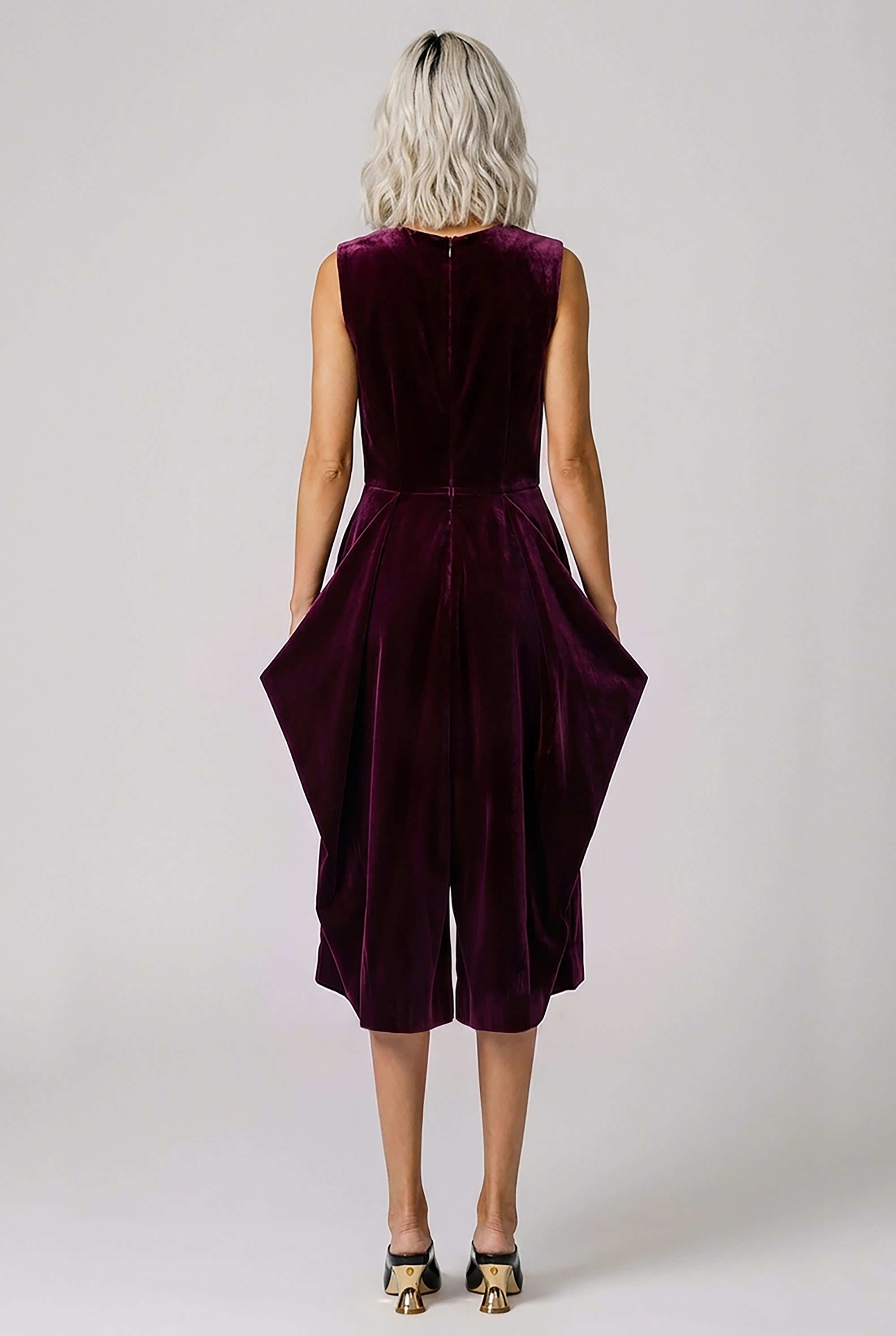 COMME DES GARCONS RTW Velvet Pinafore Jumpsuit With Balloon Leg | Purple
