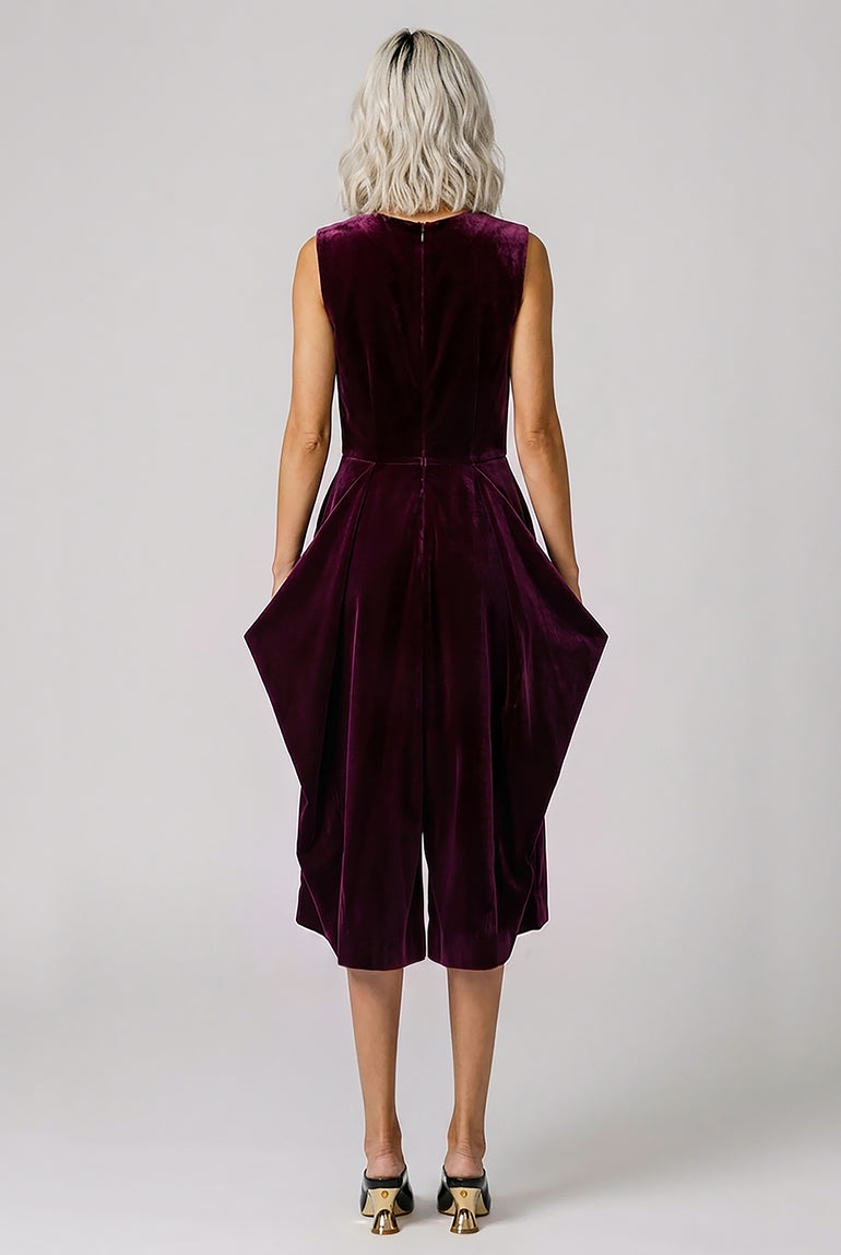 COMME DES GARCONS RTW Velvet Pinafore Jumpsuit With Balloon Leg | Purple