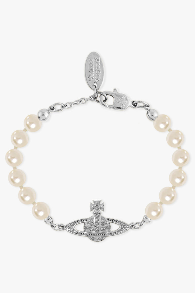 VIVIENNE WESTWOOD JEWELLERY SILVER / White/Silver Mini Bas Relief Pearl Bracelet | White/Silver