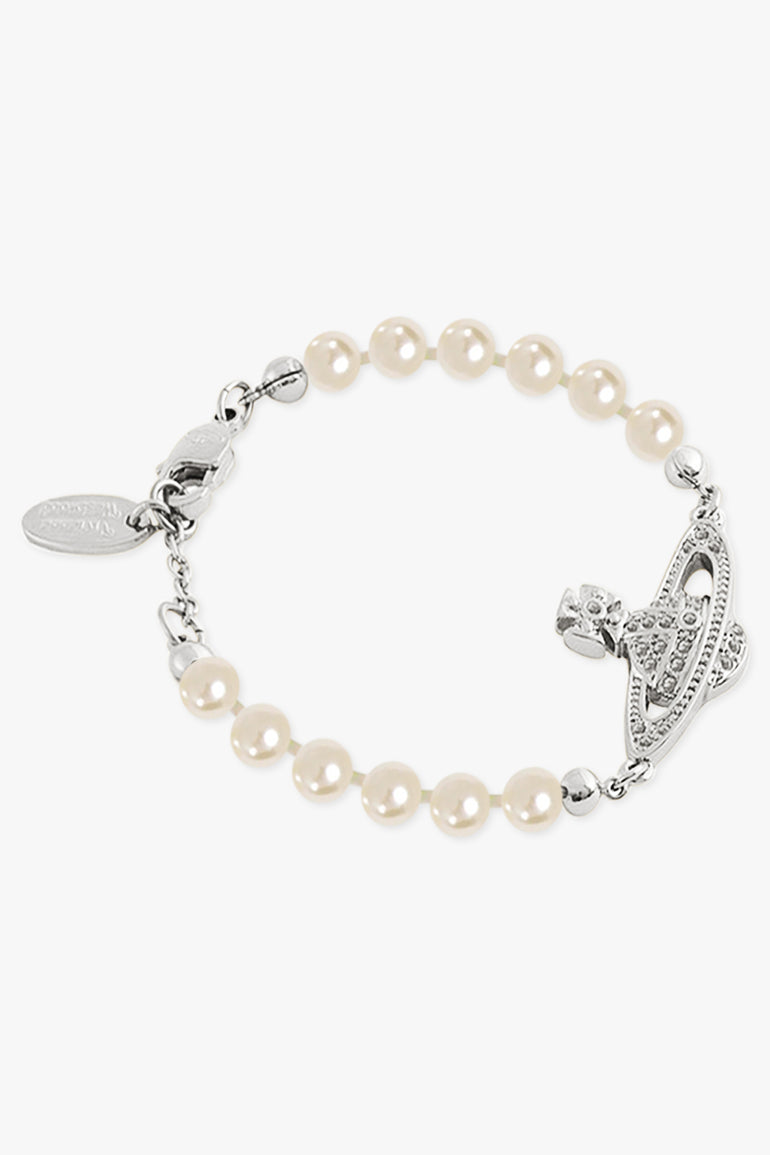 VIVIENNE WESTWOOD JEWELLERY SILVER / White/Silver Mini Bas Relief Pearl Bracelet | White/Silver