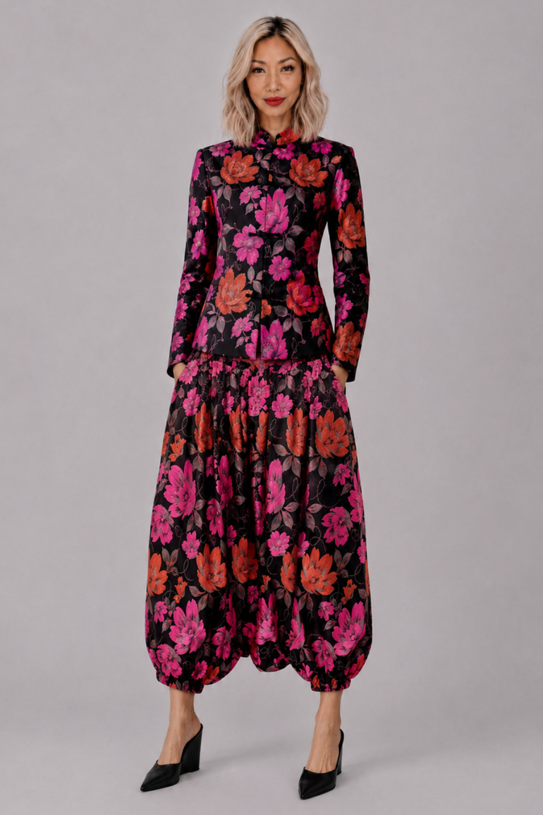 COMME DES GARCONS RTW Floral Print Tang Jacket | Black/Pink