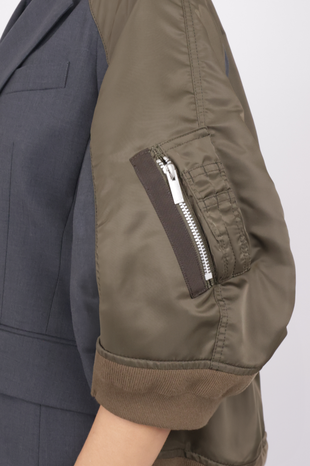 SACAI RTW Suiting X Twill Oversize Double Breast Jacket | Grey/Khaki