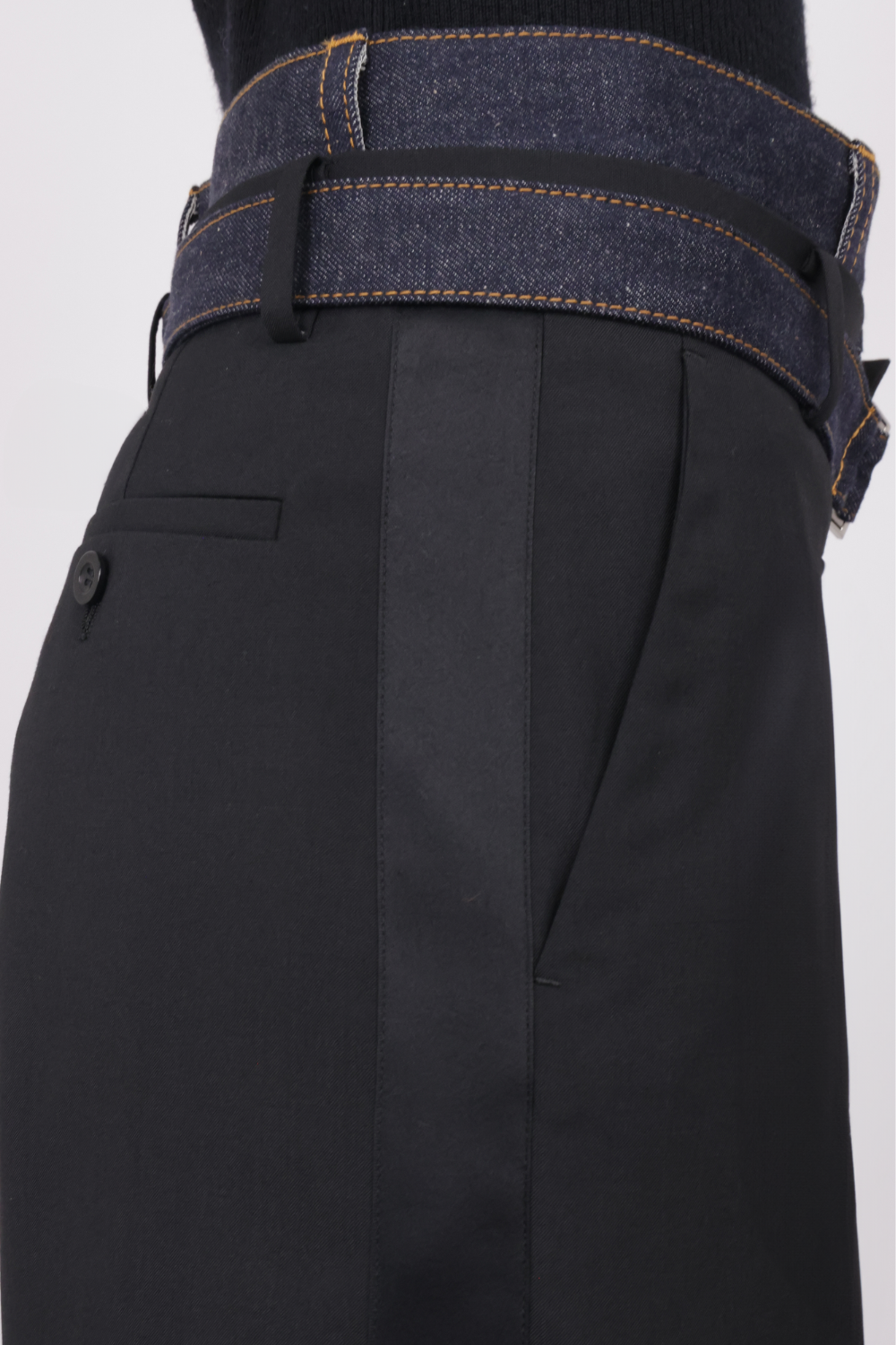 SACAI RTW Suiting X Denim Wide Leg Pant | Black/Indigo