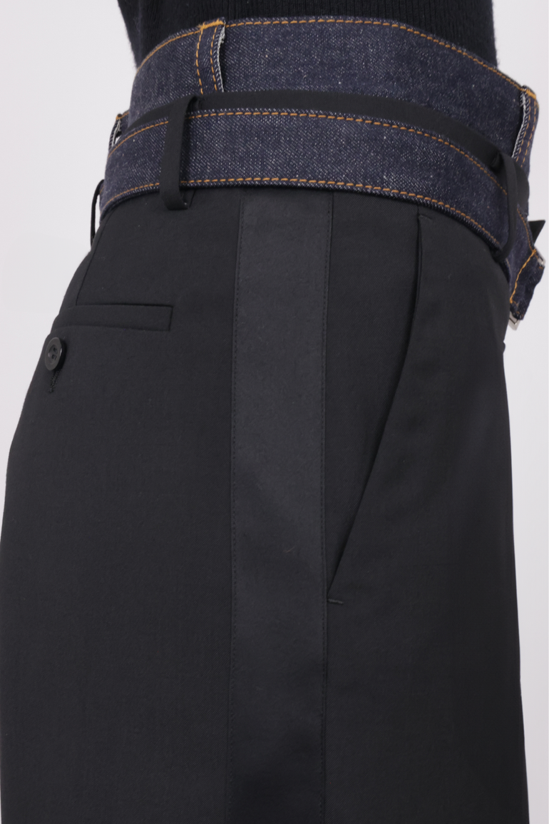 SACAI RTW Suiting X Denim Wide Leg Pant | Black/Indigo