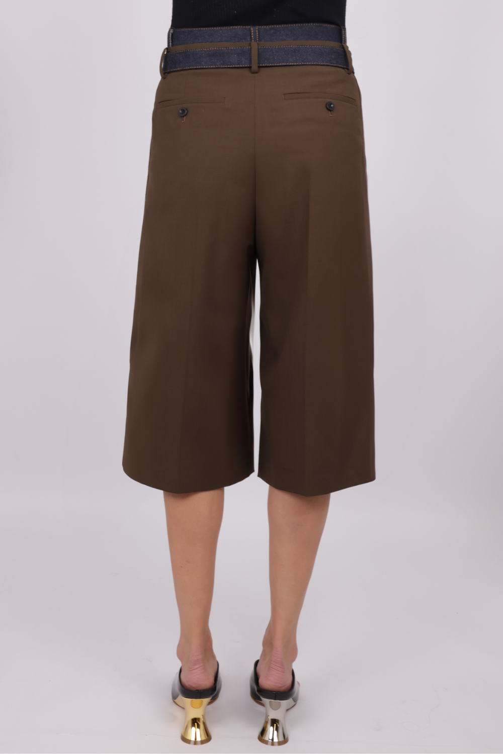 SACAI RTW Suiting X Denim Wide Leg Crop Pant | Brown/Indigo