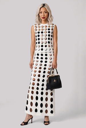 Layered Hole Detail Flared Maxi Skirt | White/Black