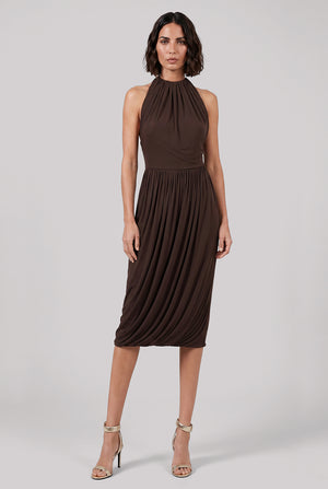 ALAIA RTW Twist Soft Drape Dress | Dark Brown
