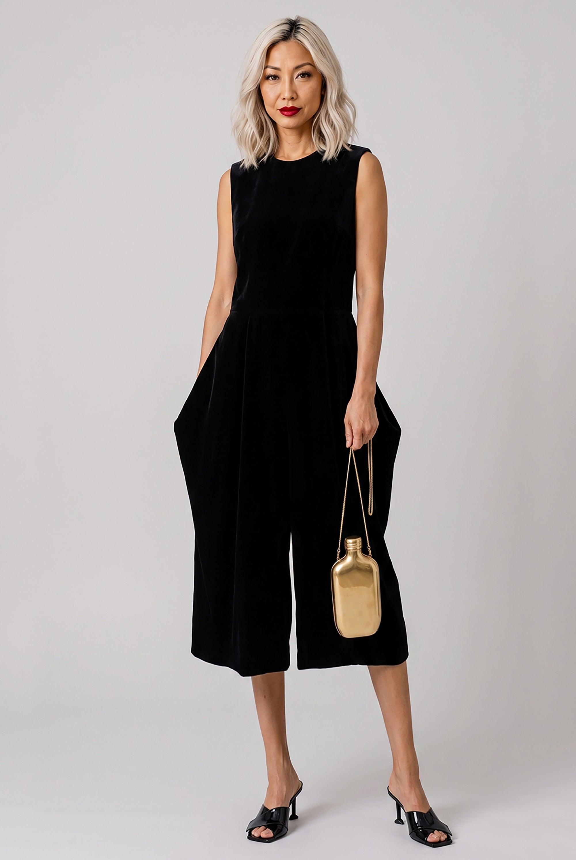COMME DES GARCONS RTW Velvet Pinafore Jumpsuit With Balloon Leg | Black