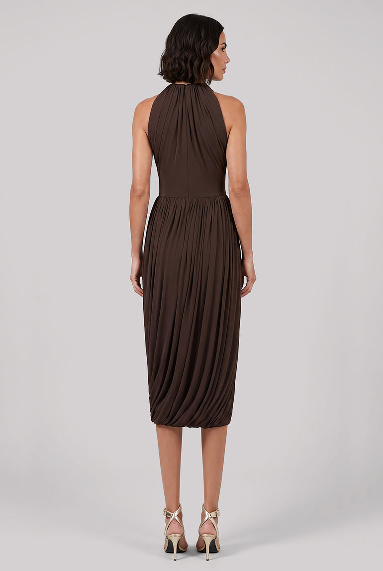 ALAIA RTW Twist Soft Drape Dress | Dark Brown