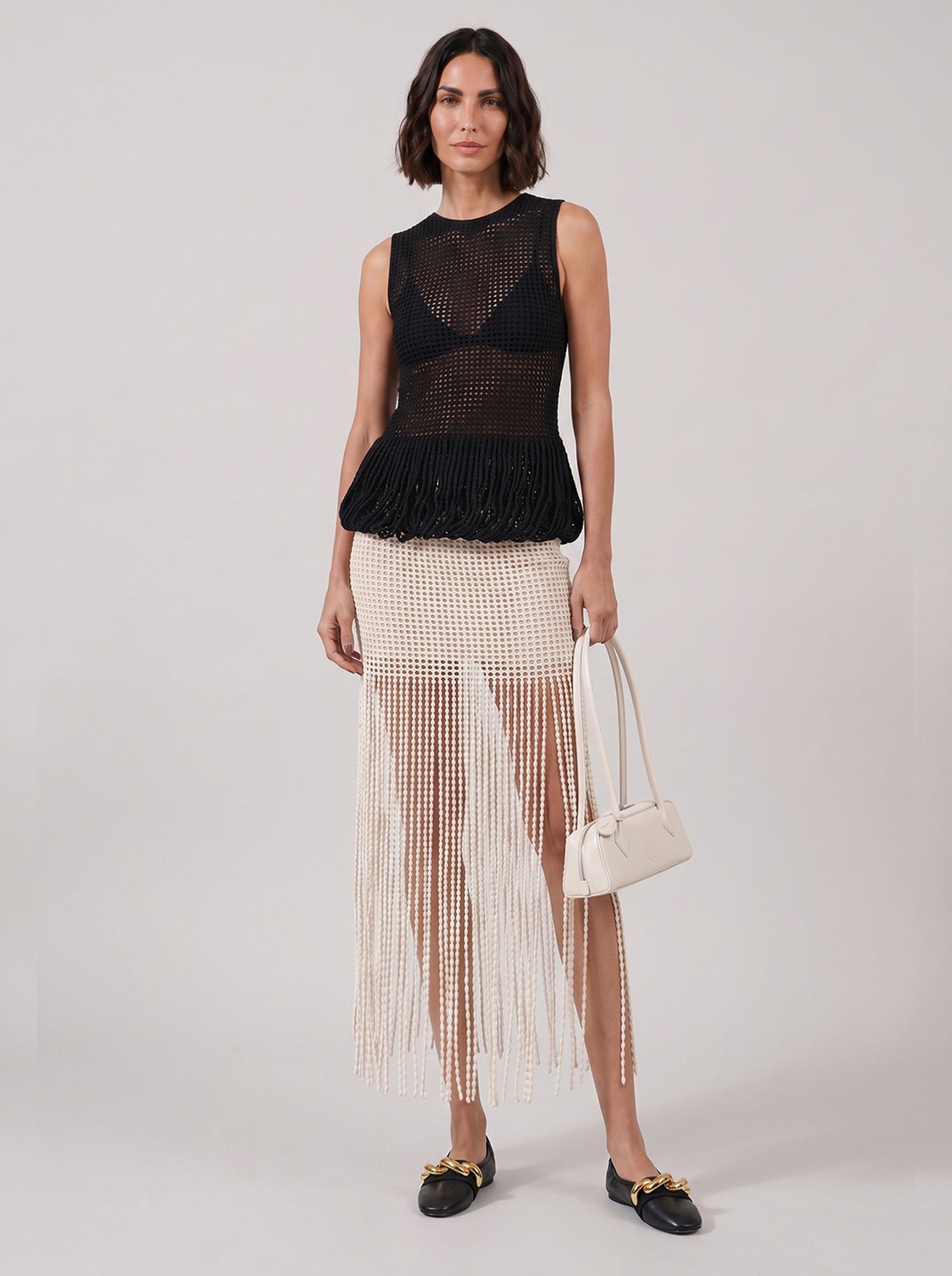ALAIA RTW Bead Knit Peplum Top | Alaia Black