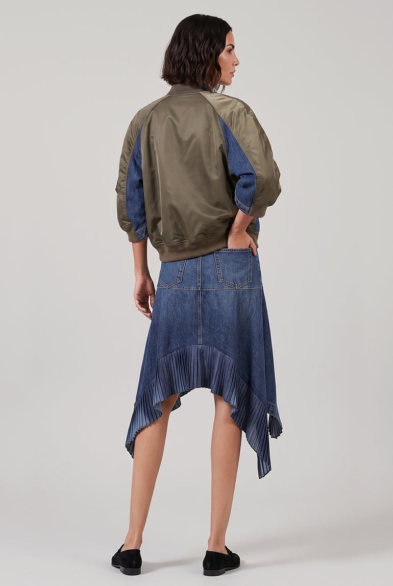 SACAI RTW Contrast Denim Jacket With 3/4 Sleeves | Blue/Khaki