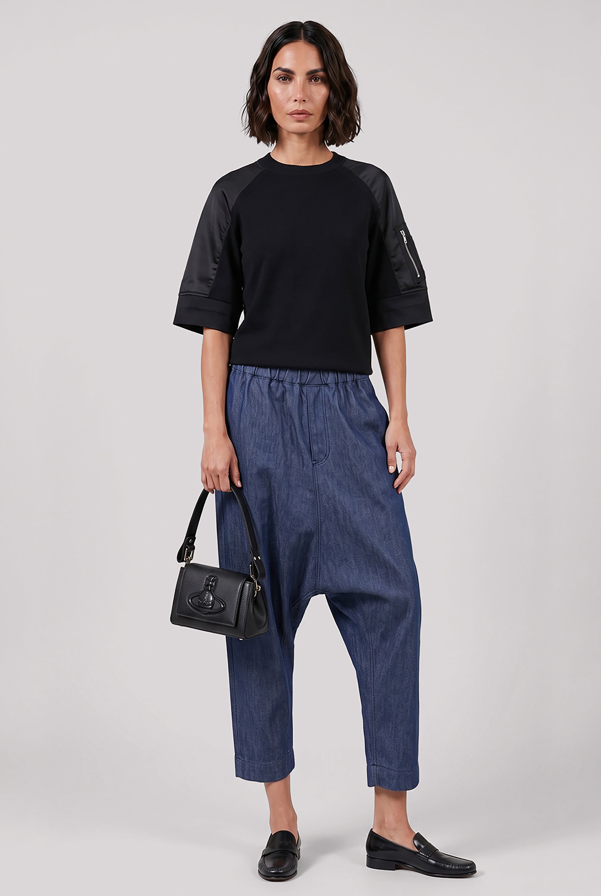 SACAI RTW Contrast Sleeve Top | Black